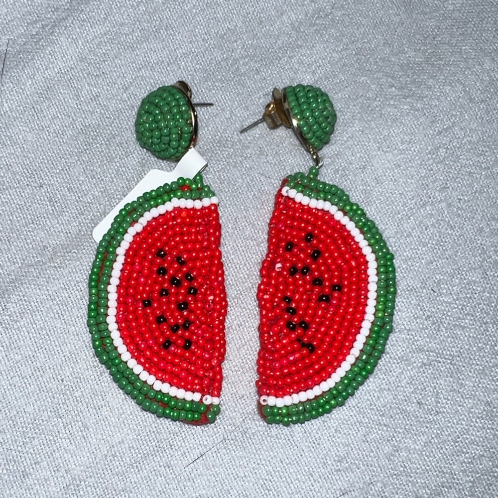 Vintage Watermelon Slice Pierced Earrings Beaded